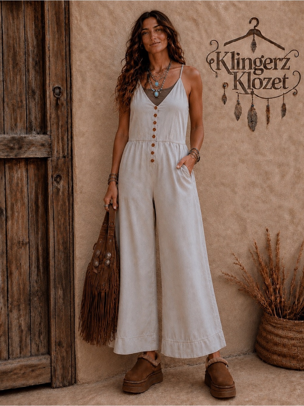 Universal Thread Goods Co. Gray Wide-Leg Jumpsuit Size 14 Boho Button Front - Picture 4 of 16